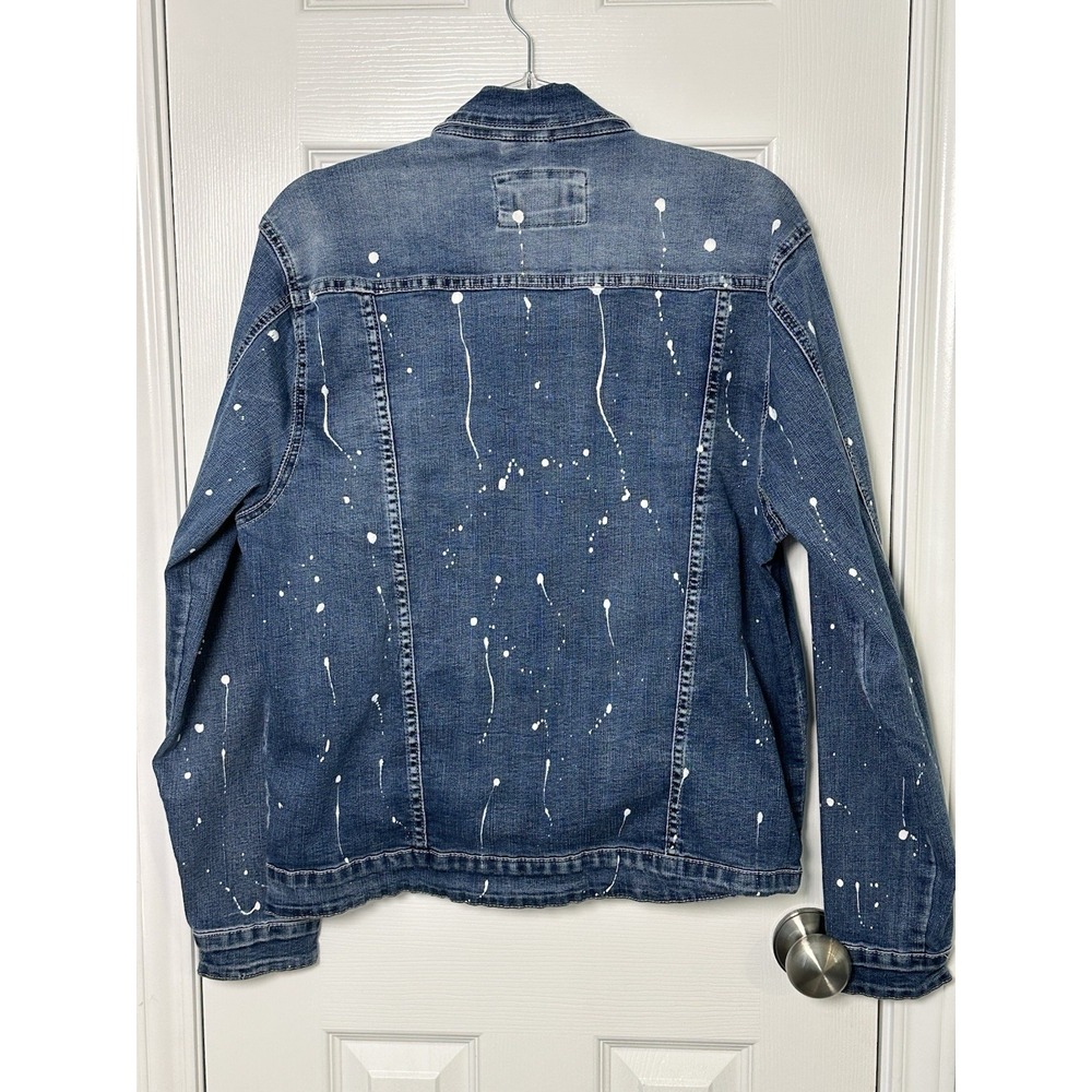 Blind Trust Denim Jean Jacket Distressed Splatter Paint Women's Size Medium Blue - Picture 6 of 12